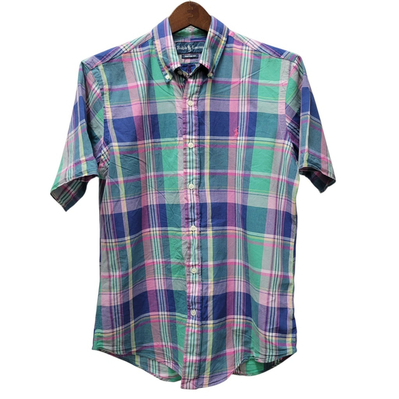 Polo Ralph Lauren Classic Fit Large Plaid Oxford Short Sleeve Woven Shirt Medium - Picture 2 of 6